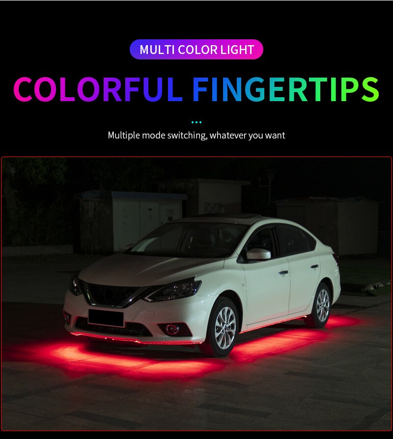 Car Underglow Neon Light Strip Remote /APP RGB Waterproof LED Underbody Ambient Lights Backlight Decorative Atmosphere Lamp 12V
