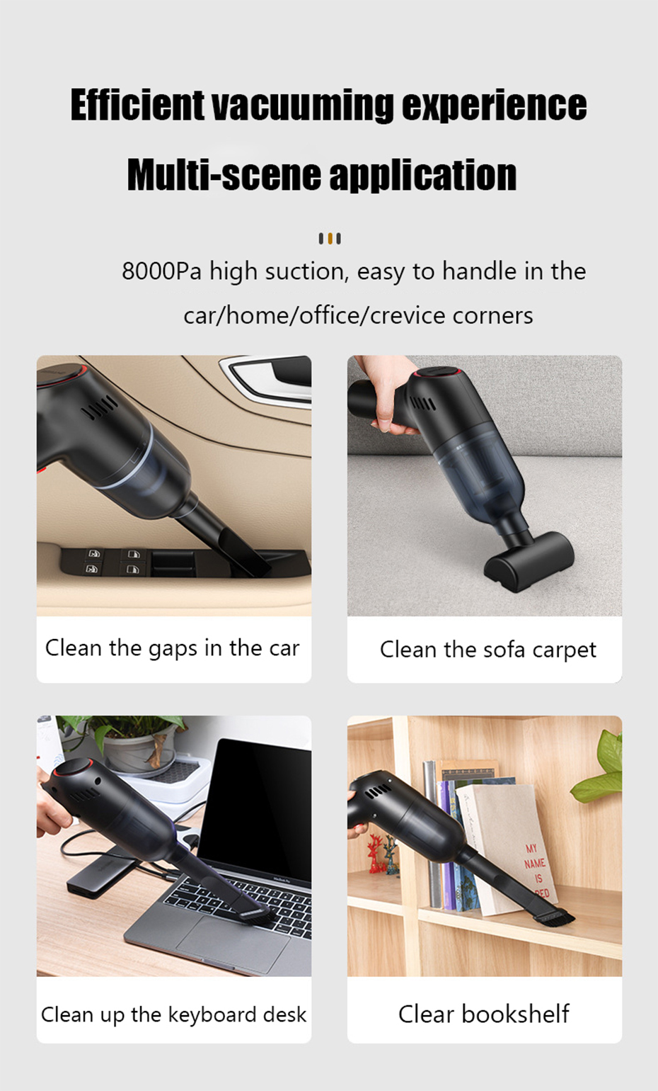 TOMULE Wireless Car Vacuum Cleaner Handheld Portable Vaccum Cleaner Cordless/Car Plug for Car Home Wet/Dry dual-use