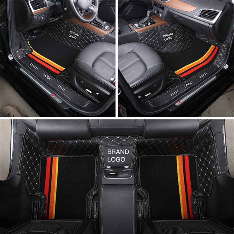 Custom Fit Car Floor Mat Accessories Interior ECO Leather For Most Car Models Full Carpet Set With Logo 5 Seats For 95% Vehicles