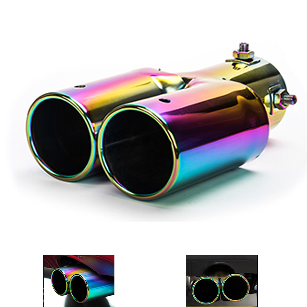 DSYCAR Universal Car Modification full color Stainless Steel 1 to 2 Dual Pipe Exhaust pipe Muffler tip cover Car styling