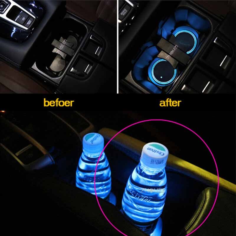 2Pcs Luminous Cup Mat Holder Coaster 7 Colorful Usb Charging Led Atmosphere Light Drink Holder Anti-Slip Mat Auto Accessories