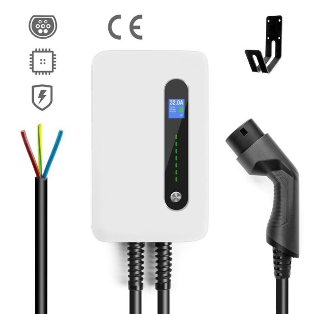 EV Charging Station Cable 32A Electric Vehicle Car Charger EVSE Wallbox Wall Mount Type 2 Cable IEC 62196-2 Level 2 240V 7.6KW