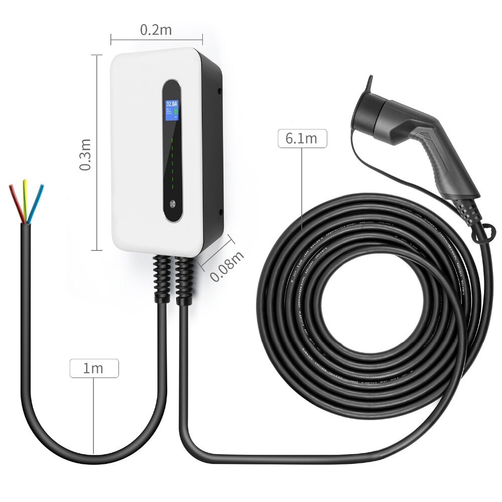 EV Charging Station Cable 32A Electric Vehicle Car Charger EVSE Wallbox Wall Mount Type 2 Cable IEC 62196-2 Level 2 240V 7.6KW