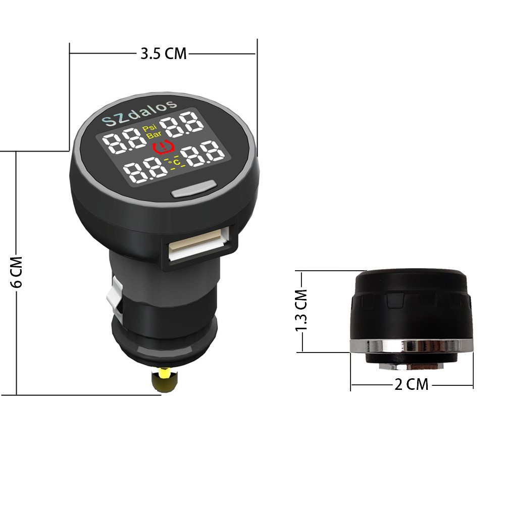 SZDALOS TP200 TPMS Car Wireless Tire Pressure Monitoring System + 4 Mini Sensors Cigarette Tyre Pressure Monitoring