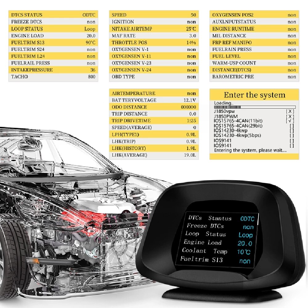 P19 Head Up Display Car HUD Navigation GPS OBD Digital Gauge Fuel Consumption Voltage Speedometer Turbo Brake Test OBD2 Scanner