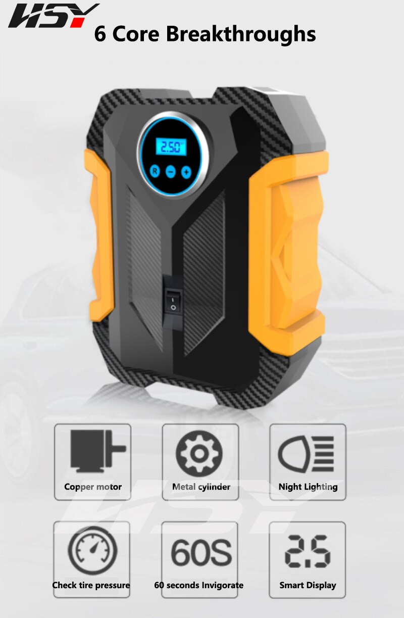 Portable Smart Car Tire Inflator LED Digital Display Tire Inflatable Pump DC 12V Air Compressor For Cars Wheel Bicycle Tires
