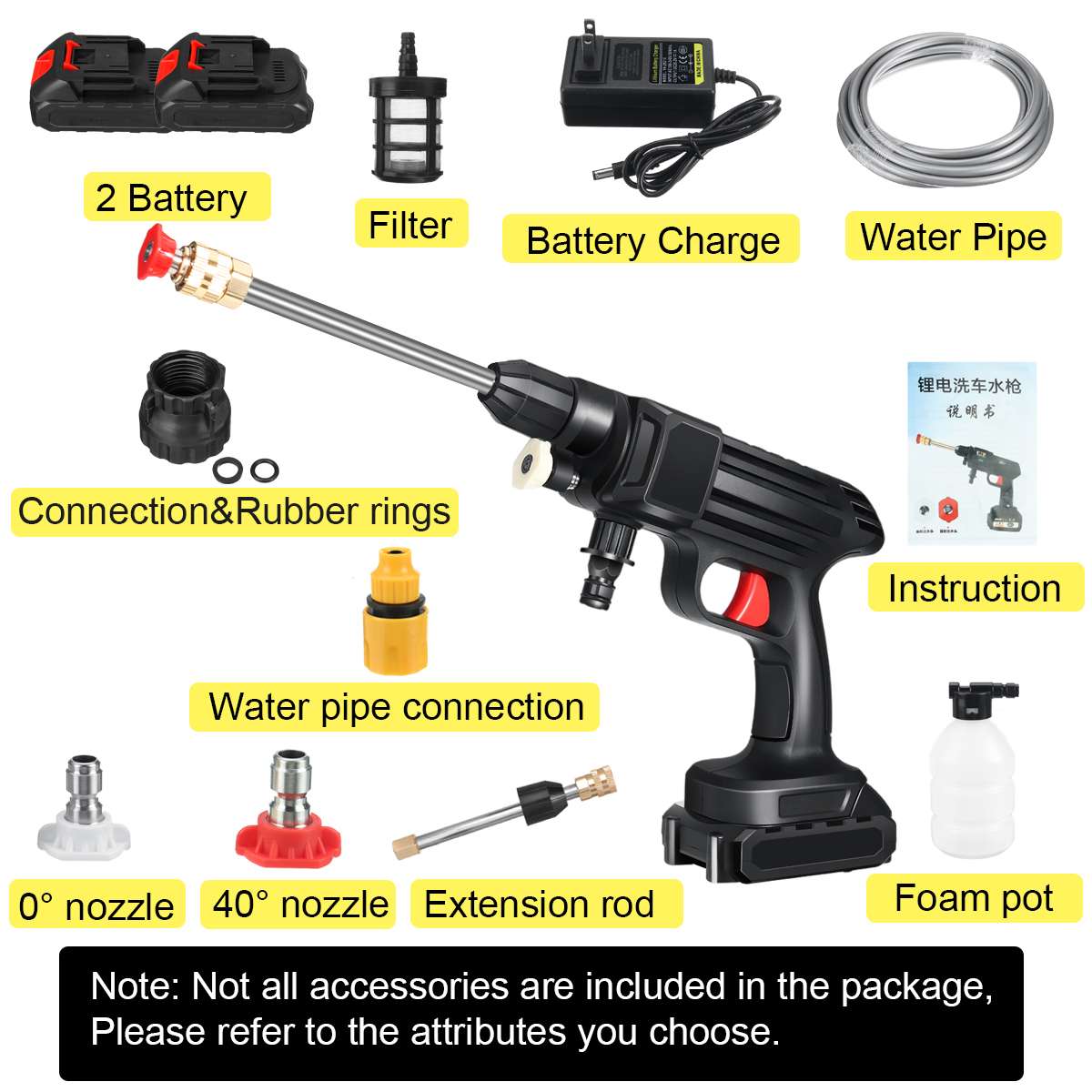 800W Wireless High pressure cleaner Spray Washer Water Gun Car tools Car Wash Pressure Water Nozzle Cleaning Machine Kit