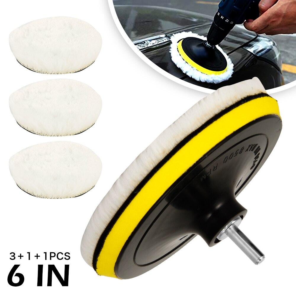 5 Pcs 6 Inches Wool Polishing Disc Car Beauty Waxing Self-Adhesive Disc Imitated Wool Sponge Pad Auto Polisher Sponges Discs