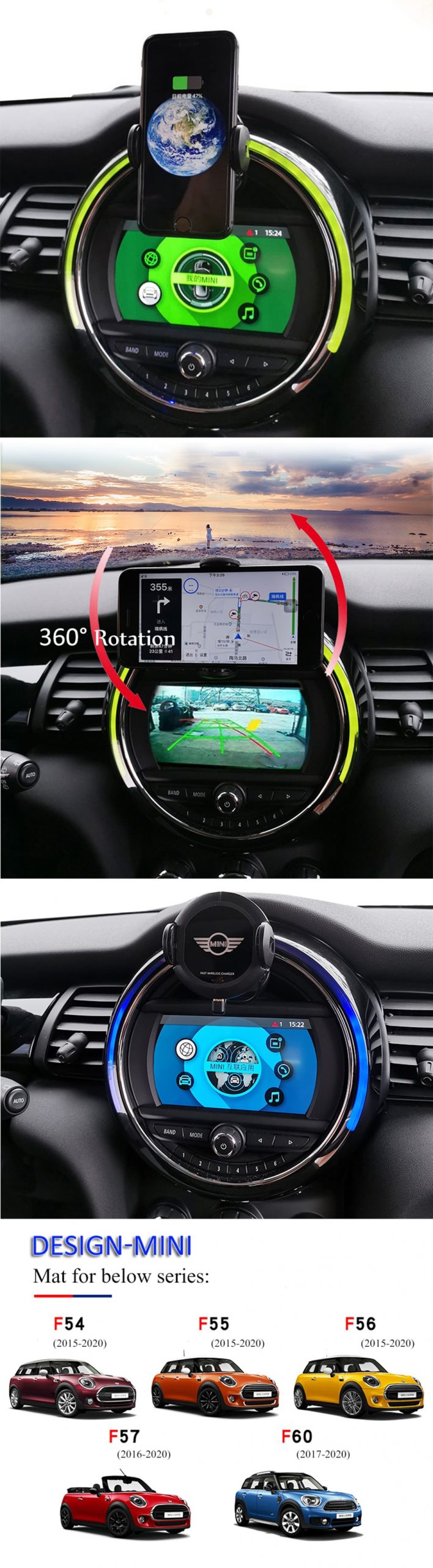 L Infrared Sensor Automatic Qi Fast Wireless Car Phone Charger Holder for Mini JCW One F54 F55 F56 F60
