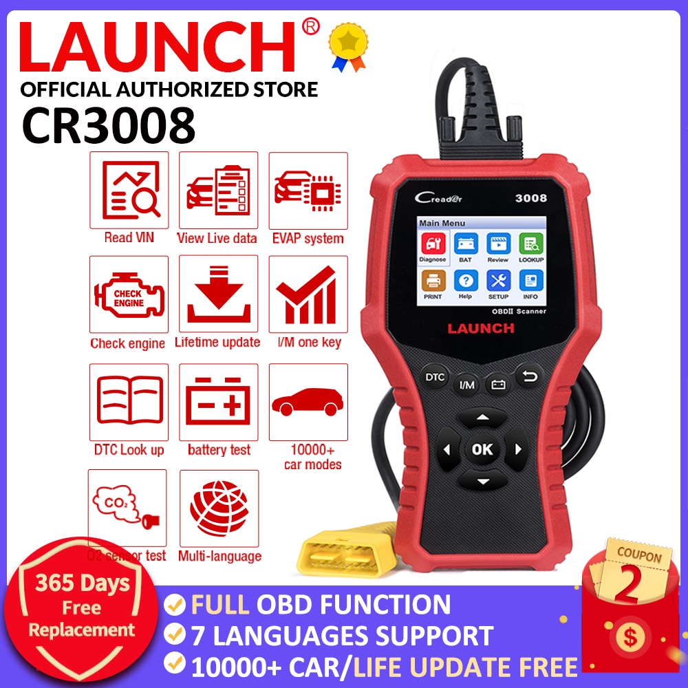 LAUNCH Creader 3008 Scanner support full obd2  Battery tester function CR3008 OBDII code reader