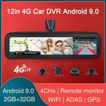 12in 4G Car DVR  Android 9.0 4 Channel  Dash Cam Record 360° View  Recorder  WIFI GPS Navigation ADAS Phone Live Video Check Nig