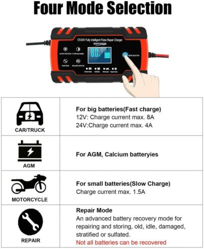 Car Battery Charger 12V/8A 24V/4A Automatic Smart Battery Charger Maintainer