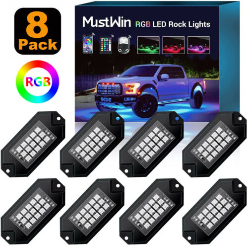 Mustwin 8x Pods RGB LED Rock Light Offroad Wireless Bluetooth Music Controller