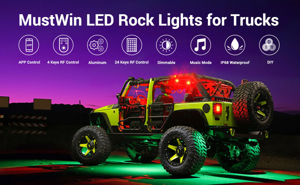 Mustwin 8x Pods RGB LED Rock Light Offroad Wireless Bluetooth Music Controller