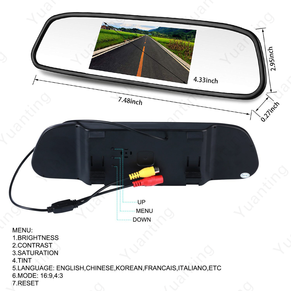 Wireless Rear View Reverse Kit Backup Camera Night vision 4.3'' Mirror Monitor