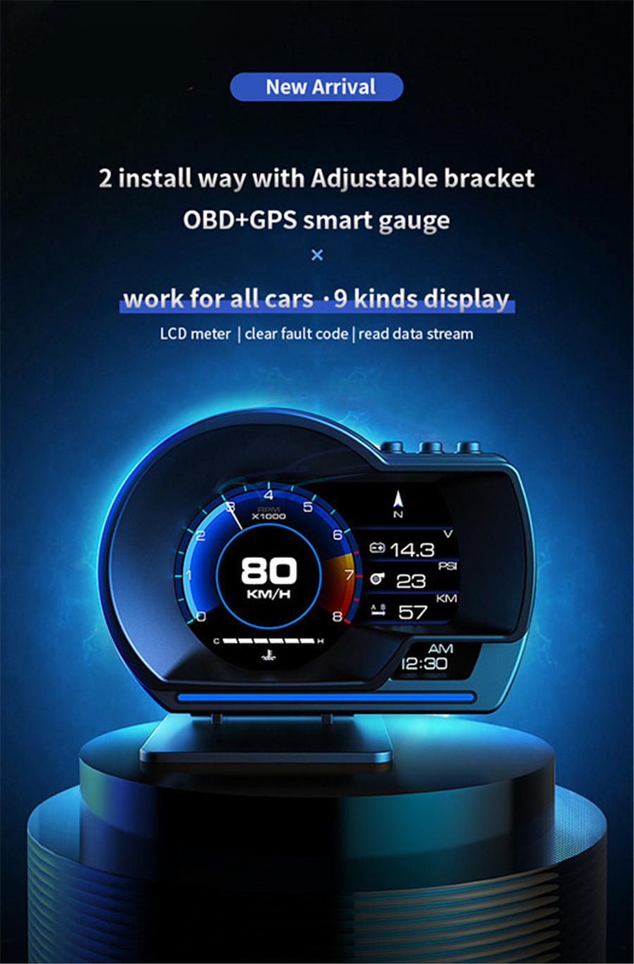 Car HUD GPS Speedometer Clear Fault Code OBD2 Meter Digital Smart Gauge Computer