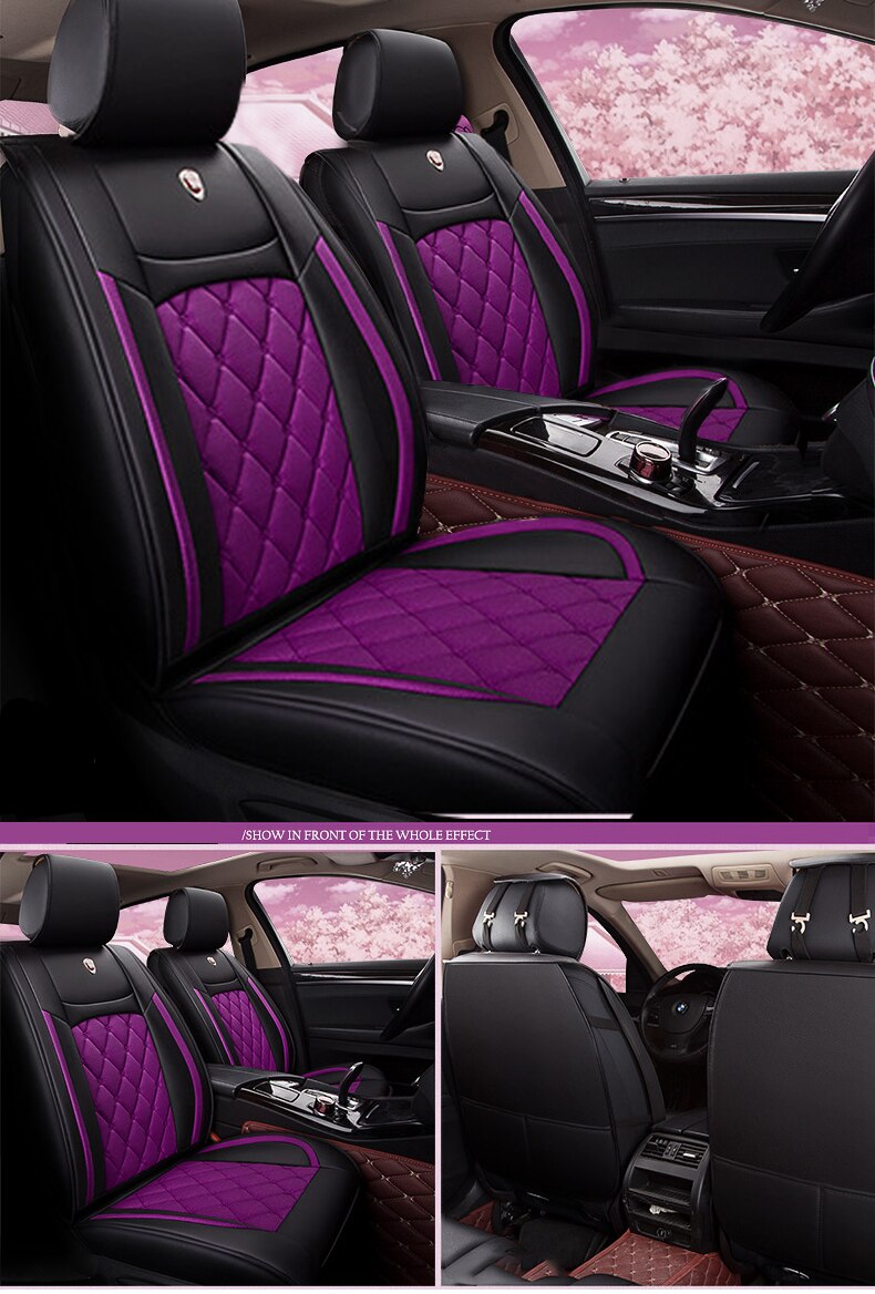 Universal Car Seat Covers For Sedan SUV Durable Leather Full Set Five Seaters Cushion Mat Front and Back Pink Design