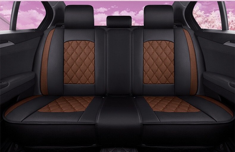 Universal Car Seat Covers For Sedan SUV Durable Leather Full Set Five Seaters Cushion Mat Front and Back Pink Design