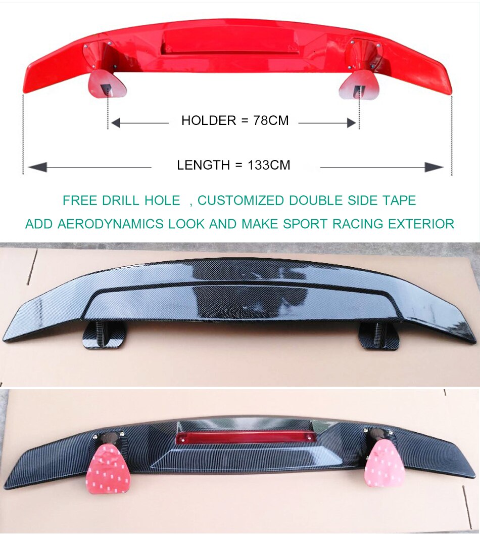 Universal GT Racing Sport Rear Trunk Boot Lid Car Spoiler Ducktail Lip Wing For Mostly Sedan Car 133CM Glossy Carbon Black Color
