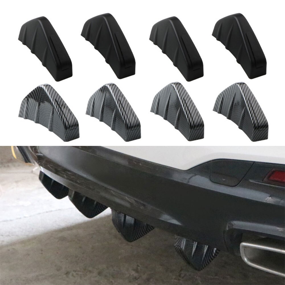 4PC Universal Car Rear Bumper Spoiler Diffuser Shark Fin Protect Cover Anti-crash Accessories Valance Chin Rubber Car Bumper Lip