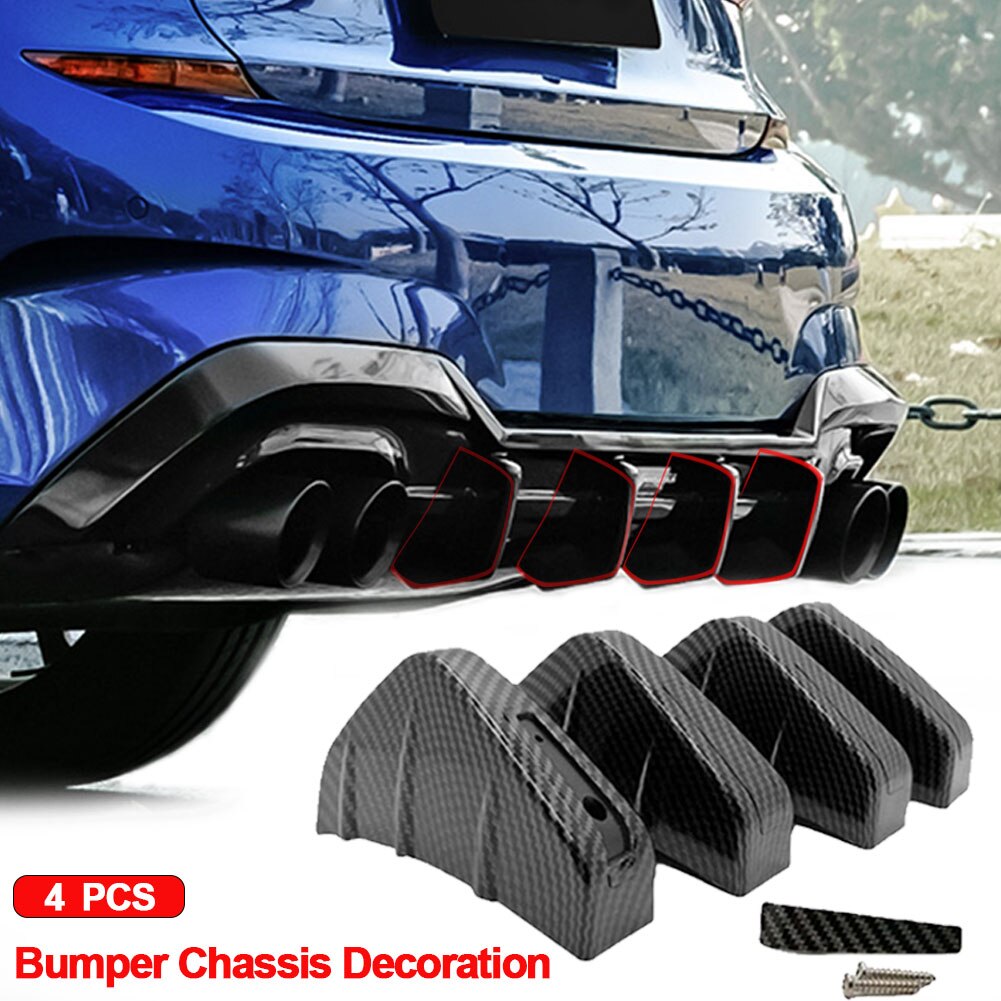 4PC Universal Car Rear Bumper Spoiler Diffuser Shark Fin Protect Cover Anti-crash Accessories Valance Chin Rubber Car Bumper Lip