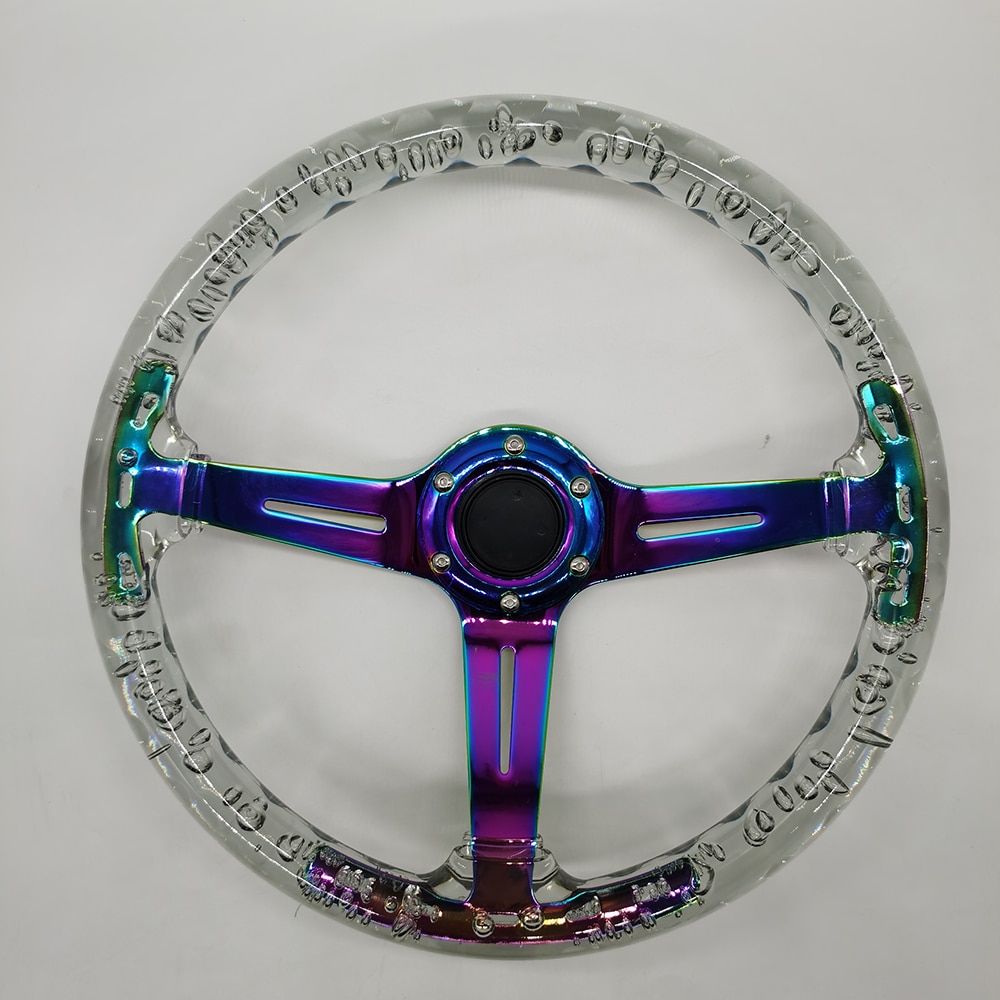 JDM Racing Transparent Acrylic 14 Inch 350mm NEO Chrome Grille Car Sports Drifting Steering Wheel Horn Button With Logo JG-SW10