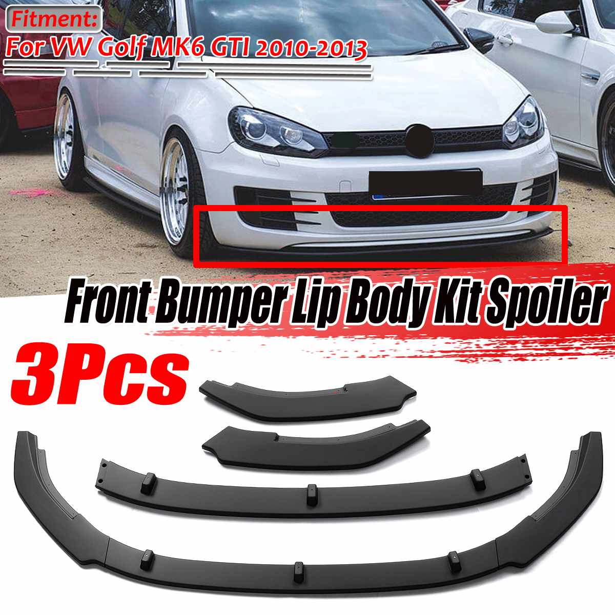 High Quality 3 Piece Car Front Bumper Splitter Lip Body Kit Spoiler for VW