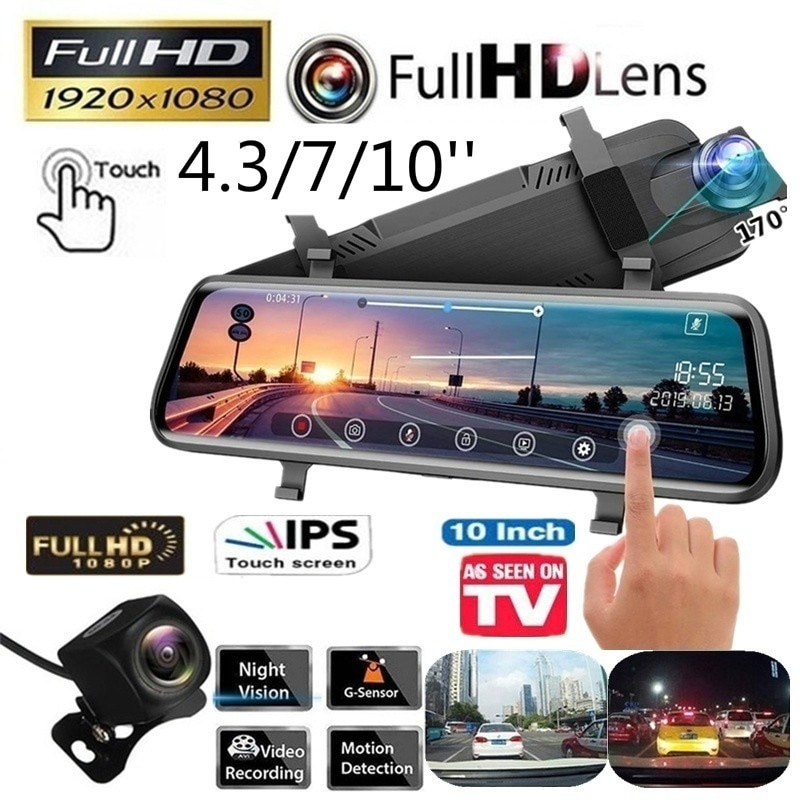 4.3/7/10 Inches 1080P Car DVR Camera Touch Screen Dash Cam Dual Lens Video Recorder Rear View Mirror Cameras For Car Security