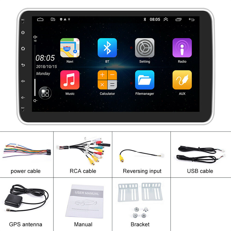 Universal 10 inch Car Radio 1DIN Car Stereo HDTouch Auto Multimedia MP5 Player FM Receiver Bluetooth Carplay Audio/Backup Camera